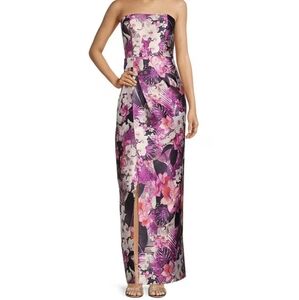 NWT Kay Unger Lucienne Magenta Hawaiian Tropical Floral Strapless Formal Dress